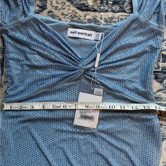 Self-Portrait Iridescent Blue Crystal Rhinestone Long Sleeve Maxi Gown Size 4 - Picture 14 of 16